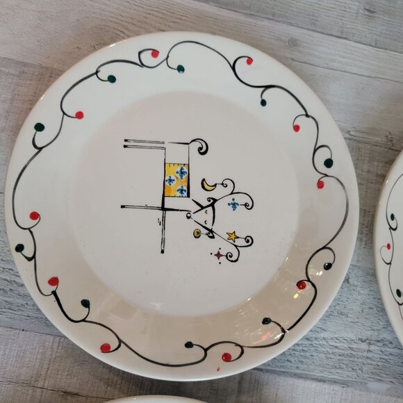 Set Of 4 Sakura Holiday Patchwork Dessert Plates With Reindeer Design 8.25" Cera - Picture 2 of 7